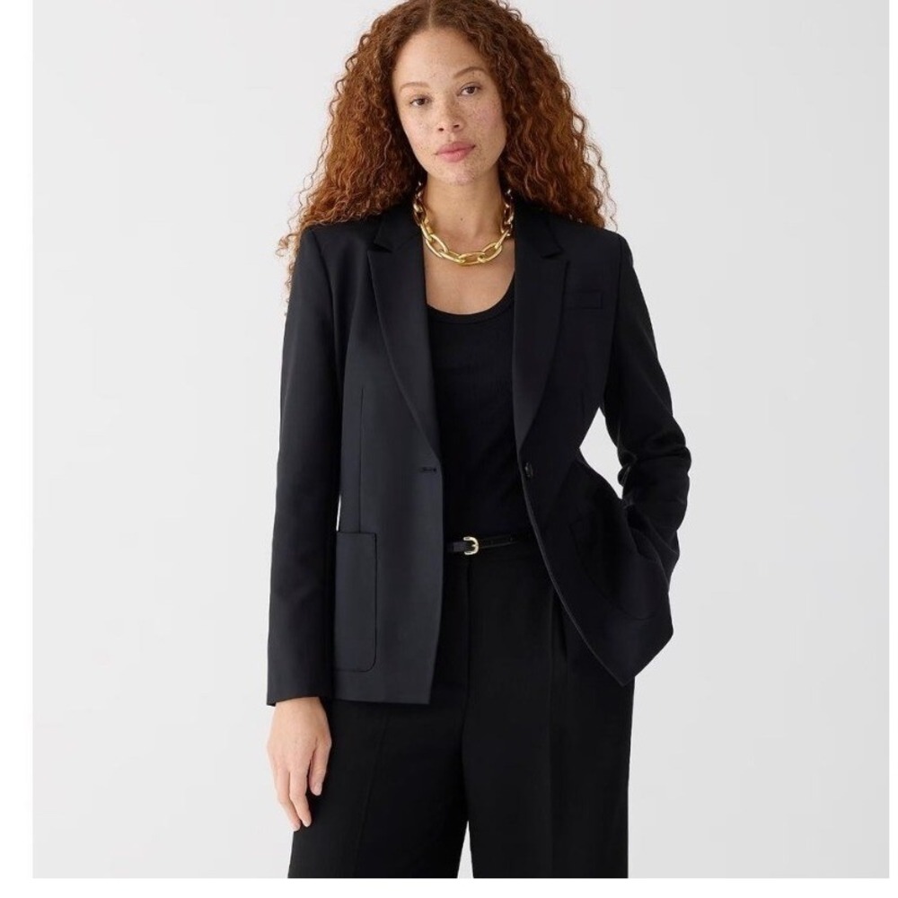 J Crew Helena Black Linen Blend Blazer Jacket Size 10 Single Button Lapel
